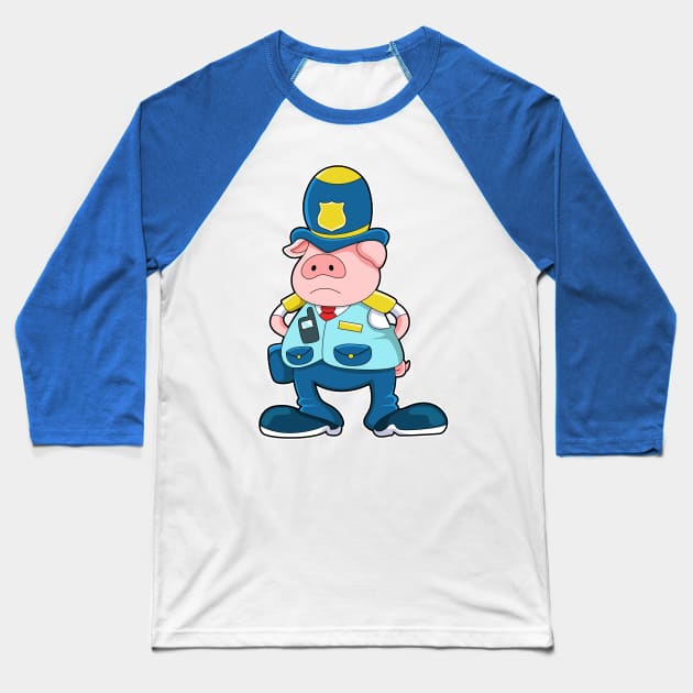 Pig as Police officer with Police Uniform & Hat Baseball T-Shirt by Markus Schnabel